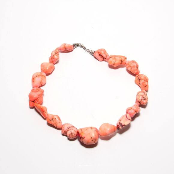Vintage Chunky Orange/Salmon Colored Turquoise Statement Necklace - Picture 4 of 5